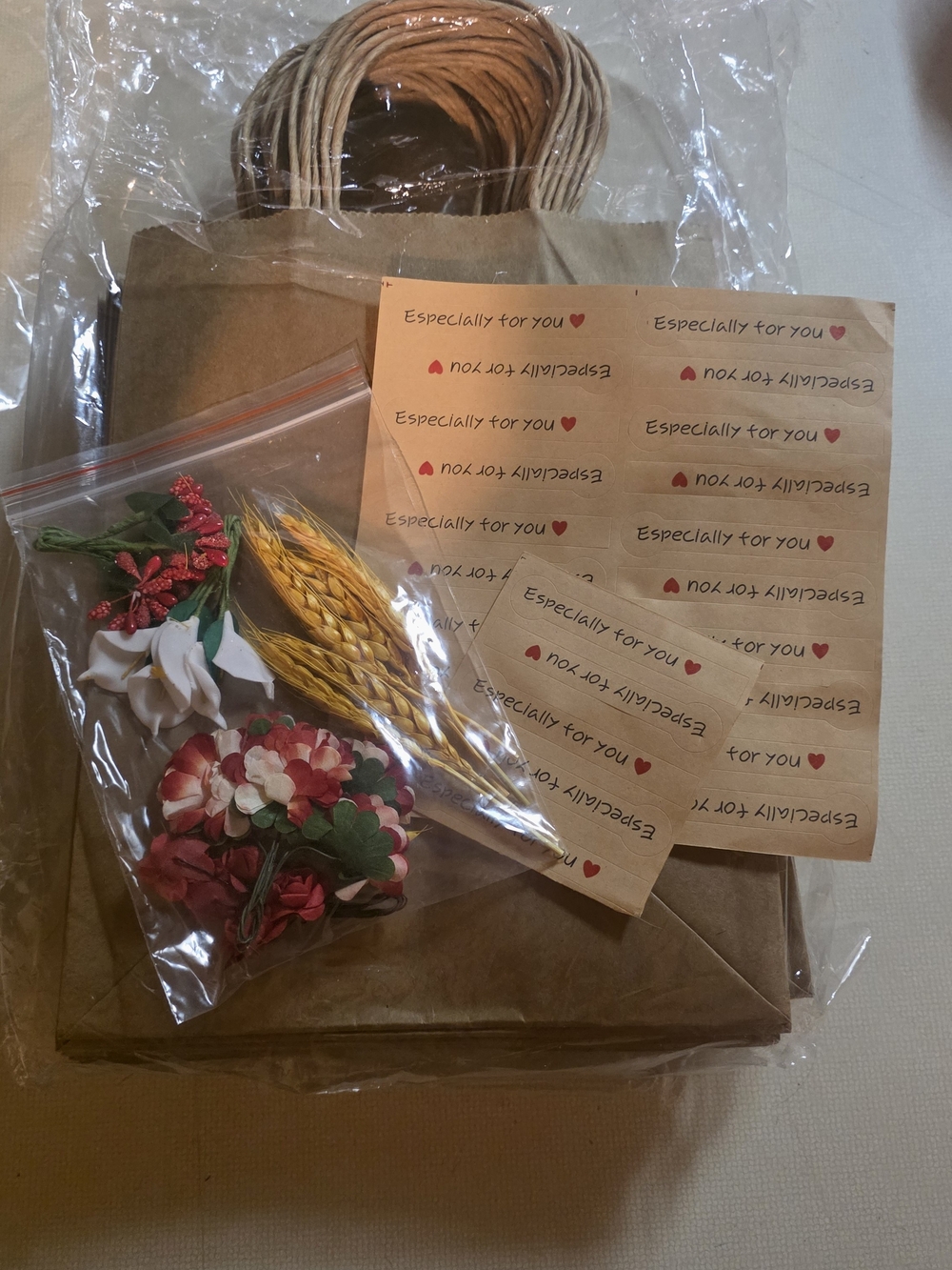 Kraft Paper Gift Bags with Natural Twine Handles and Decorative Accents - Brown
